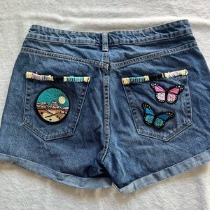 H&M Blue Jean Shorts with Colorful Embroidery